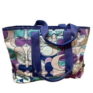 Coach Kyra Scarf Print C Signature Tote Bag Purple Blue Vintage Geometric Medium
